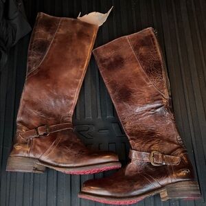 BED|STU Rich Brown Leather Boots with Red Soles